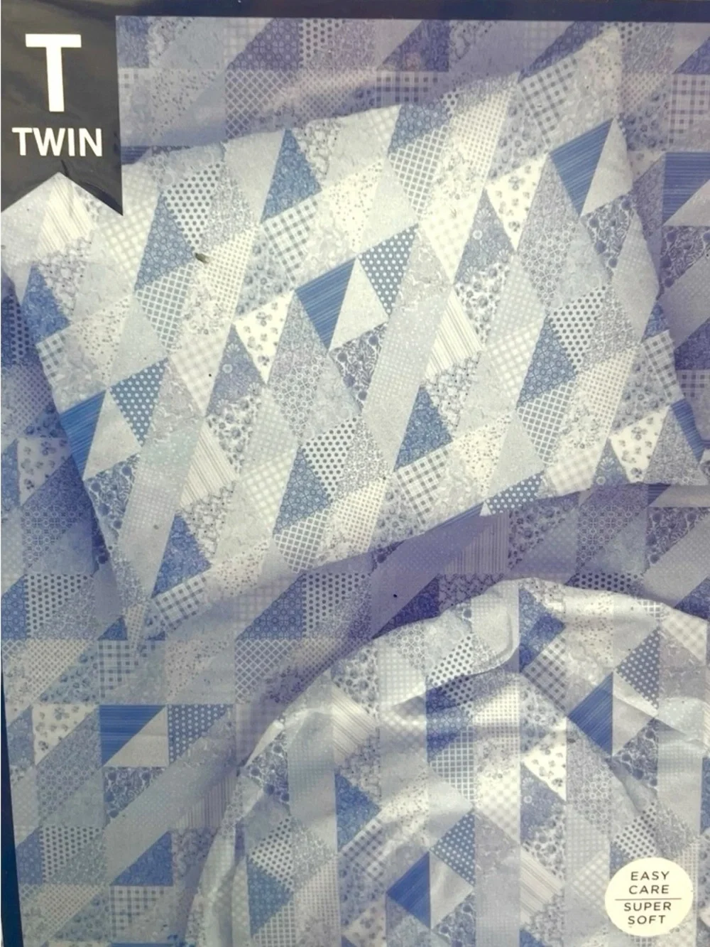 True Religion Quilt Patchwork-Look Blues White 4-pc Twin Sheet Set NEW NIP